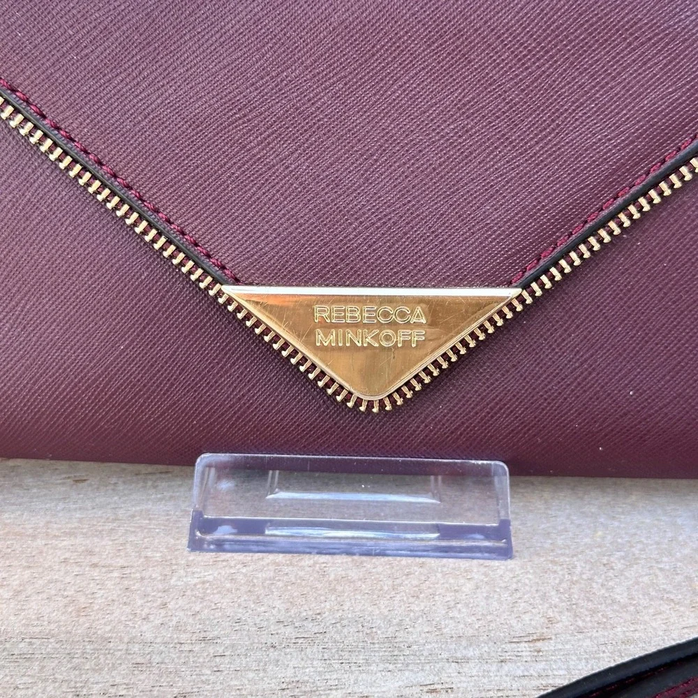 Rebecca Minkoff Molly Metro Zip Around Wristlet Wallet Port Wine Red Saffiano